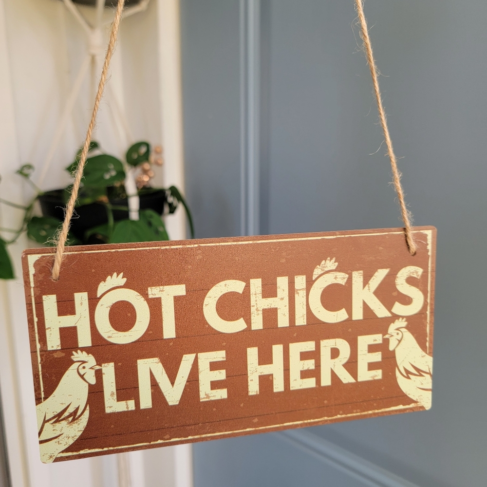 Brown and Cream Hanging Sign Chicken Decor